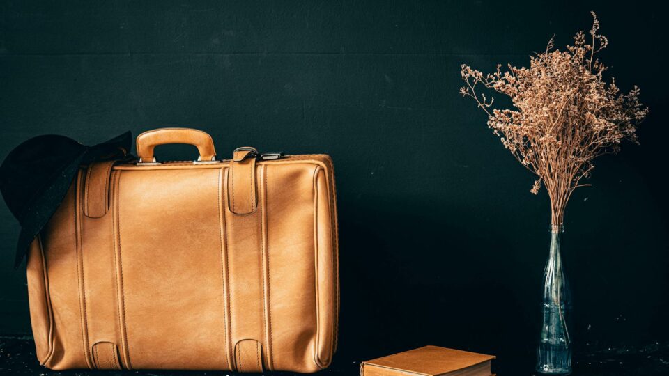 brown leather handbag