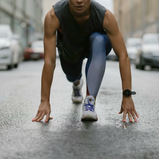 a woman getting ready to run